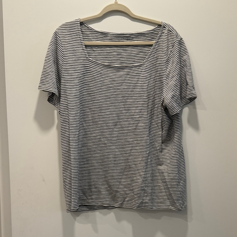 Talbots Navy and White Striped Short Sleeve Top